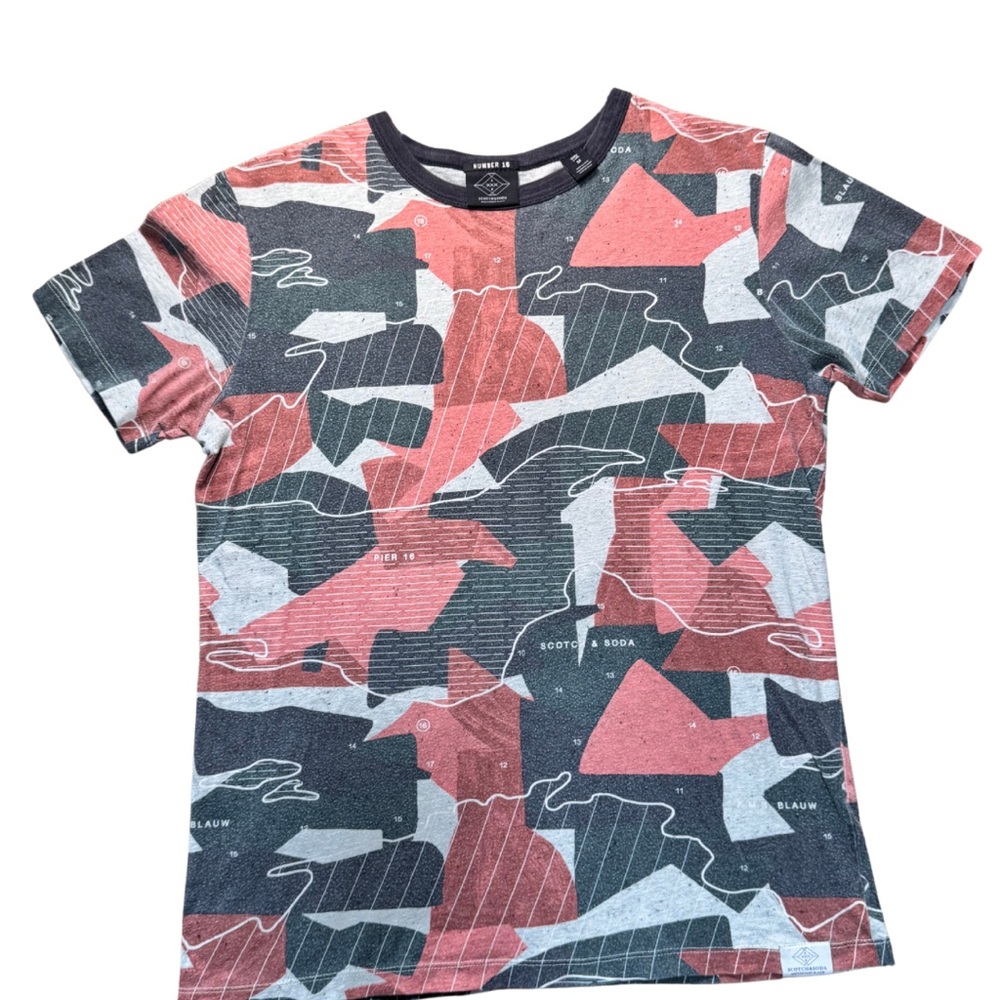 Scotch & Soda Geometric Red and Gray Short Sleeve Tee